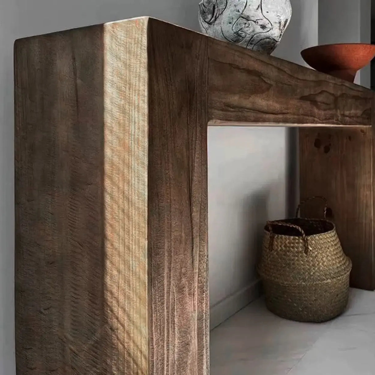 Scandinavian Sled Base Rectangular Natural Console Table Image - 6