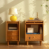 Scandinavian Slim Wood Nightstand with Drawers and Glass Door Image - 2
