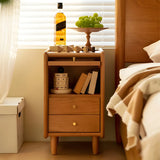 Scandinavian Slim Wood Nightstand with Drawers and Glass Door Image - 3