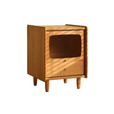 Scandinavian Slim Wood Nightstand with Drawers and Glass Door Image - 4