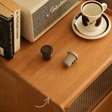 Scandinavian Slim Wood Nightstand with Drawers and Glass Door Image - 7