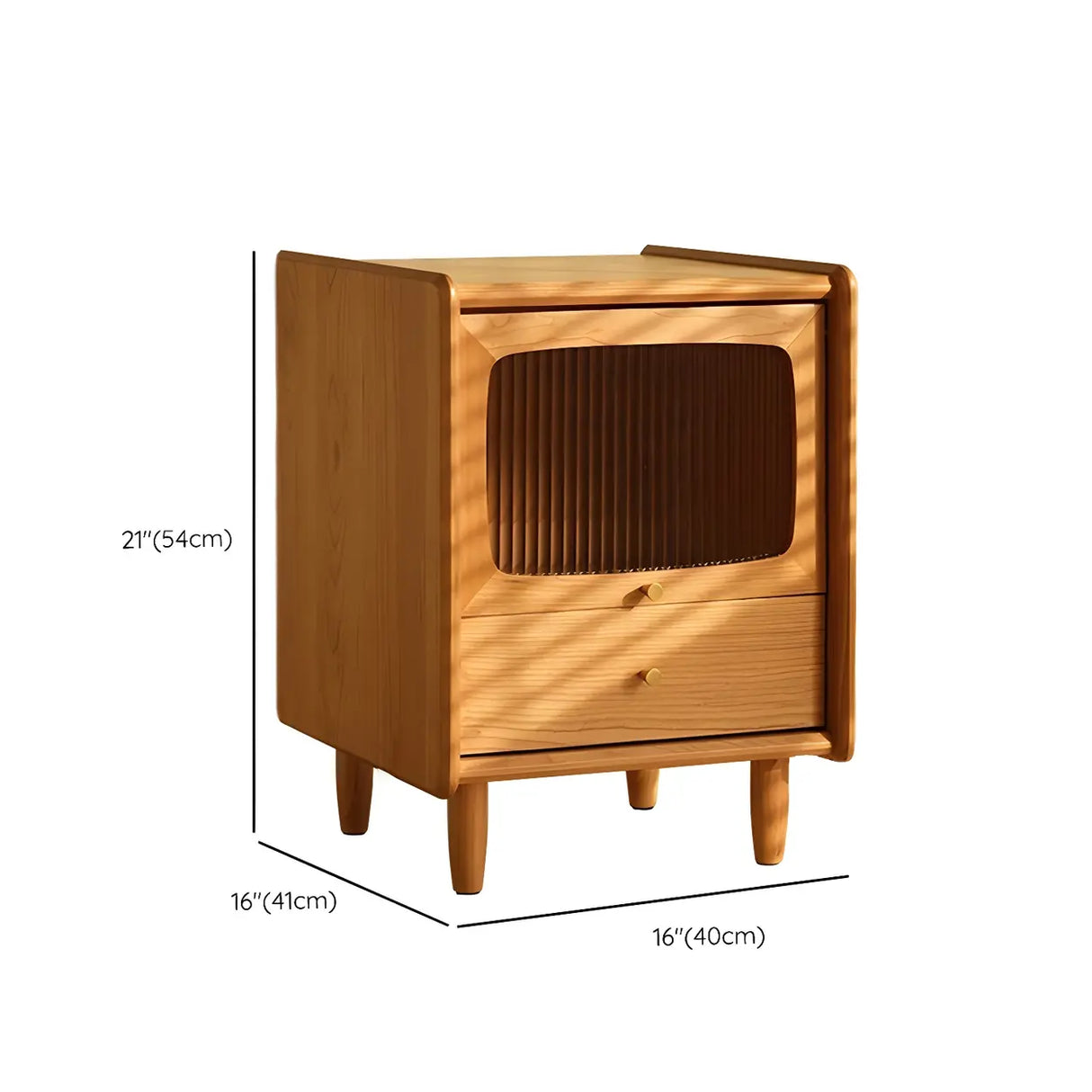 Scandinavian Slim Wood Nightstand with Drawers and Glass Door 