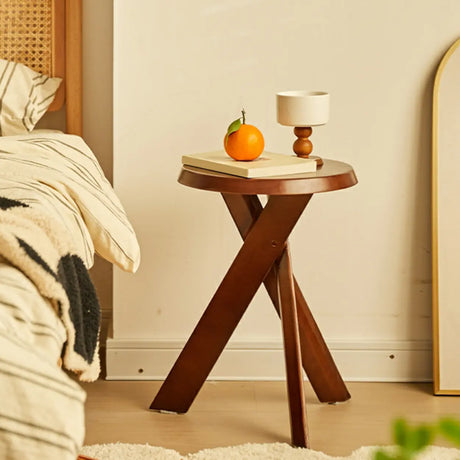 Scandinavian Small Wood Tripod Cross Legs Side Table Image - 2