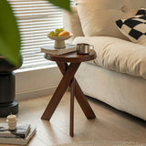 Scandinavian Small Wood Tripod Cross Legs Side Table Image - 3