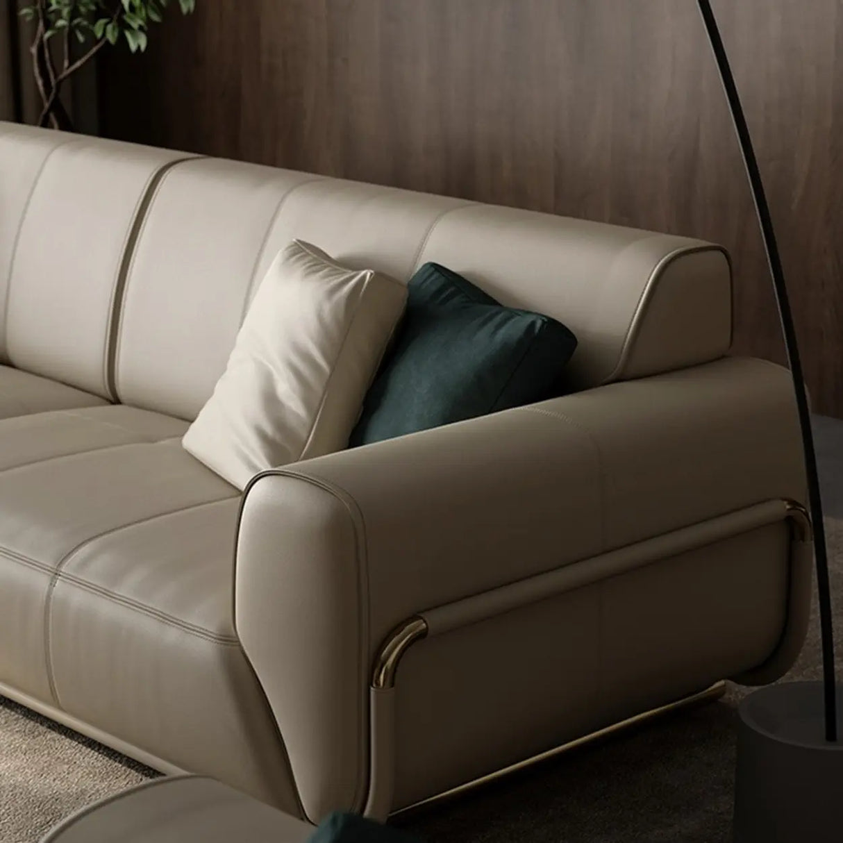Scandinavian Solid Color Nappa Leather Foam Fill Sofa Image - 3