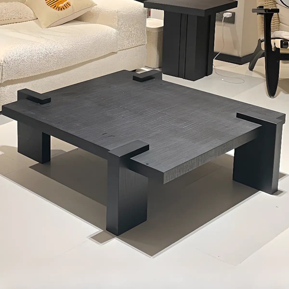 Scandinavian Square Pine Wood Single Coffee Table Image - 3