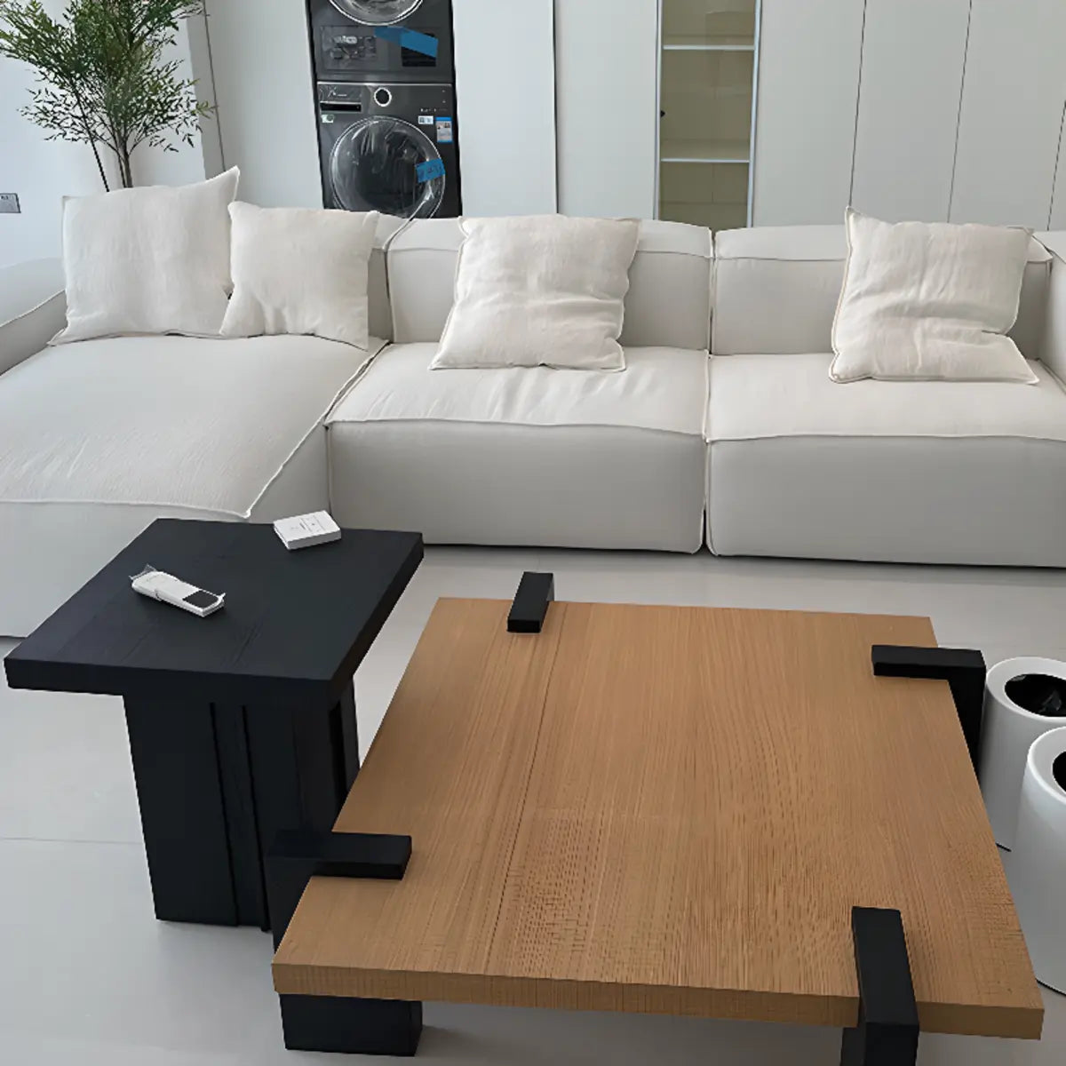 Scandinavian Square Pine Wood Single Coffee Table Image - 4