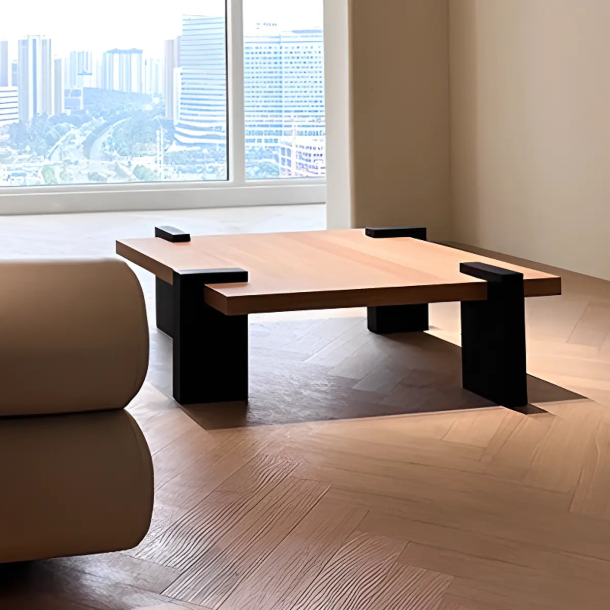 Scandinavian Square Pine Wood Single Coffee Table Image - 6