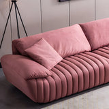 Scandinavian Stain Resistant Leather Pink Cushion Back Sofa Image - 10