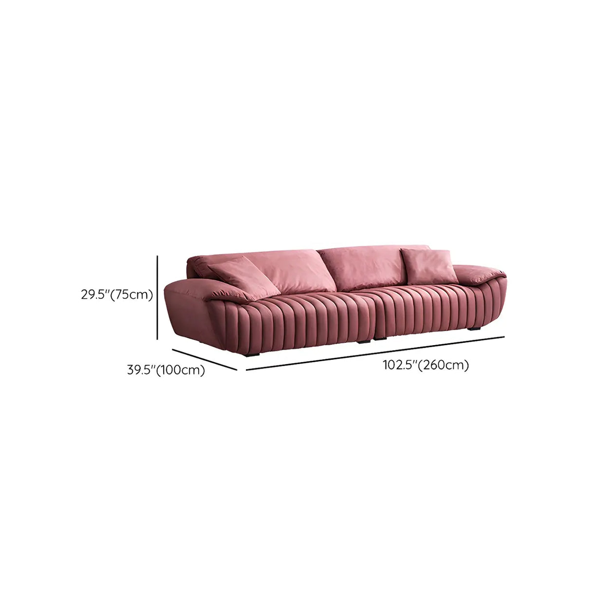 Scandinavian Stain Resistant Leather Pink Cushion Back Sofa Image - 12