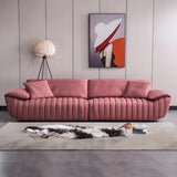 Scandinavian Stain Resistant Leather Pink Cushion Back Sofa Image - 1
