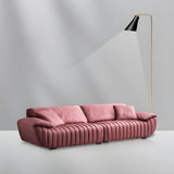 Scandinavian Stain Resistant Leather Pink Cushion Back Sofa Image - 5