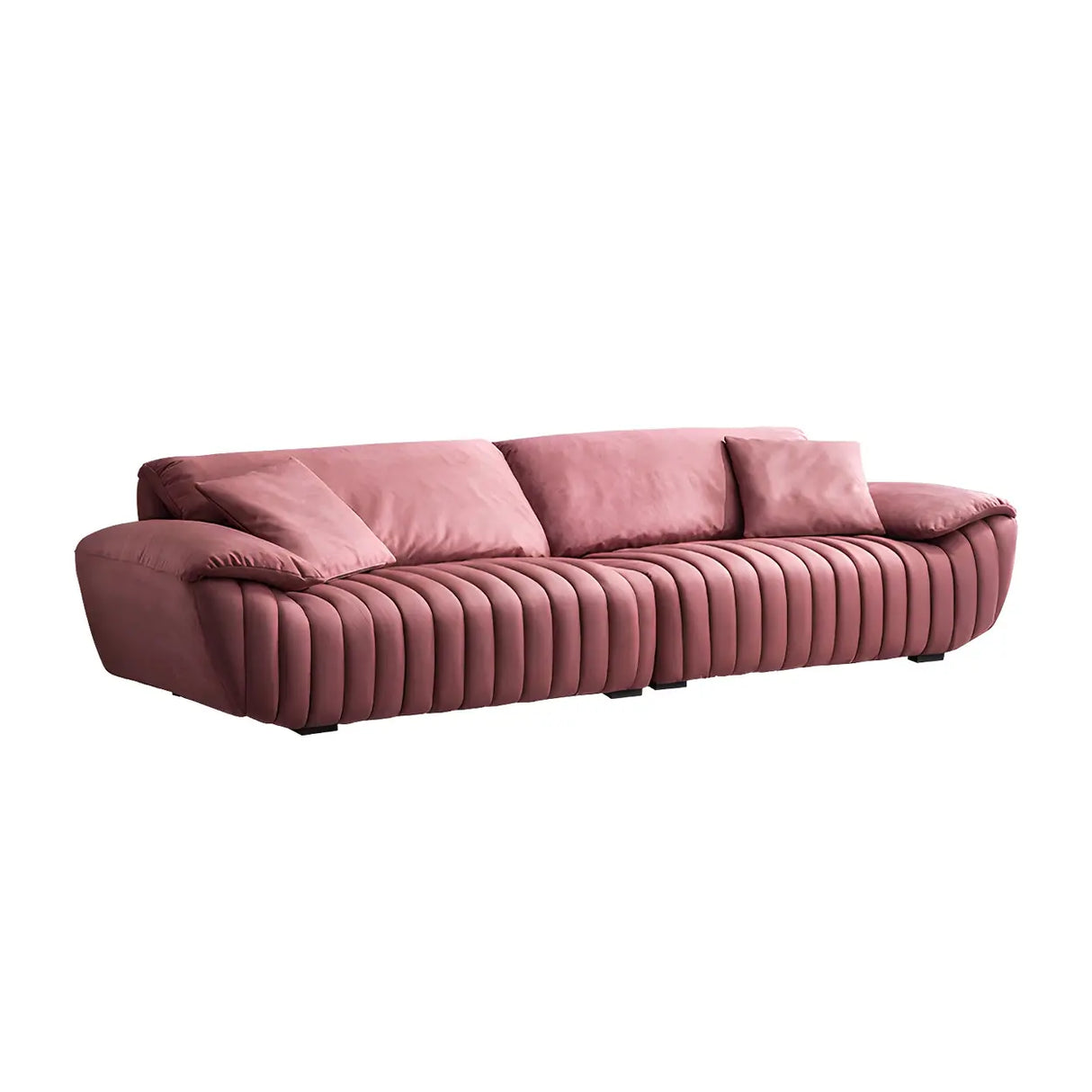 Scandinavian Stain Resistant Leather Pink Cushion Back Sofa Image - 6