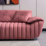 Scandinavian Stain Resistant Leather Pink Cushion Back Sofa Image - 7