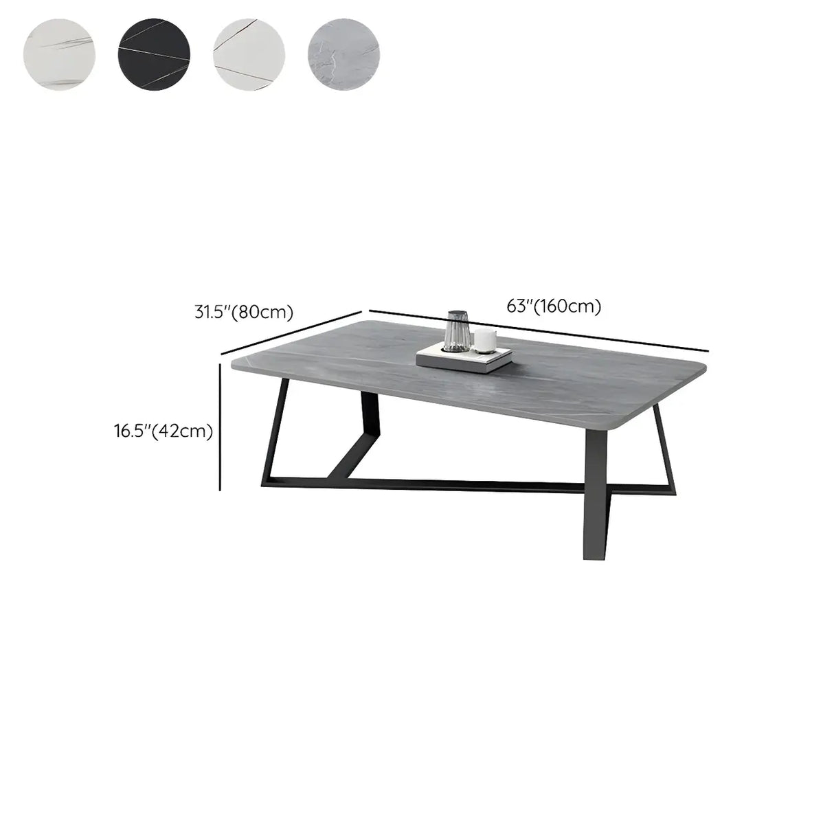 Scandinavian Stone Rectangle Cross Legs Coffee Table Image - 19