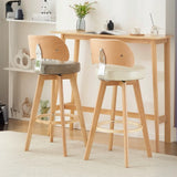 Scandinavian Swivel Wood Low Back Leather Padded Bar Stool Image - 1