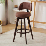 Scandinavian Swivel Wood Low Back Leather Padded Bar Stool Image - 10
