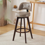 Scandinavian Swivel Wood Low Back Leather Padded Bar Stool Image - 12
