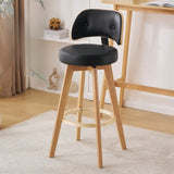 Scandinavian Swivel Wood Low Back Leather Padded Bar Stool Image - 18