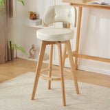 Scandinavian Swivel Wood Low Back Leather Padded Bar Stool Image - 23