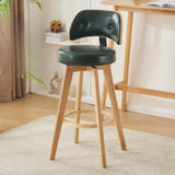 Scandinavian Swivel Wood Low Back Leather Padded Bar Stool Image - 25
