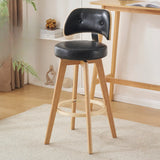 Scandinavian Swivel Wood Low Back Leather Padded Bar Stool Image - 26