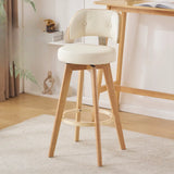 Scandinavian Swivel Wood Low Back Leather Padded Bar Stool Image - 28