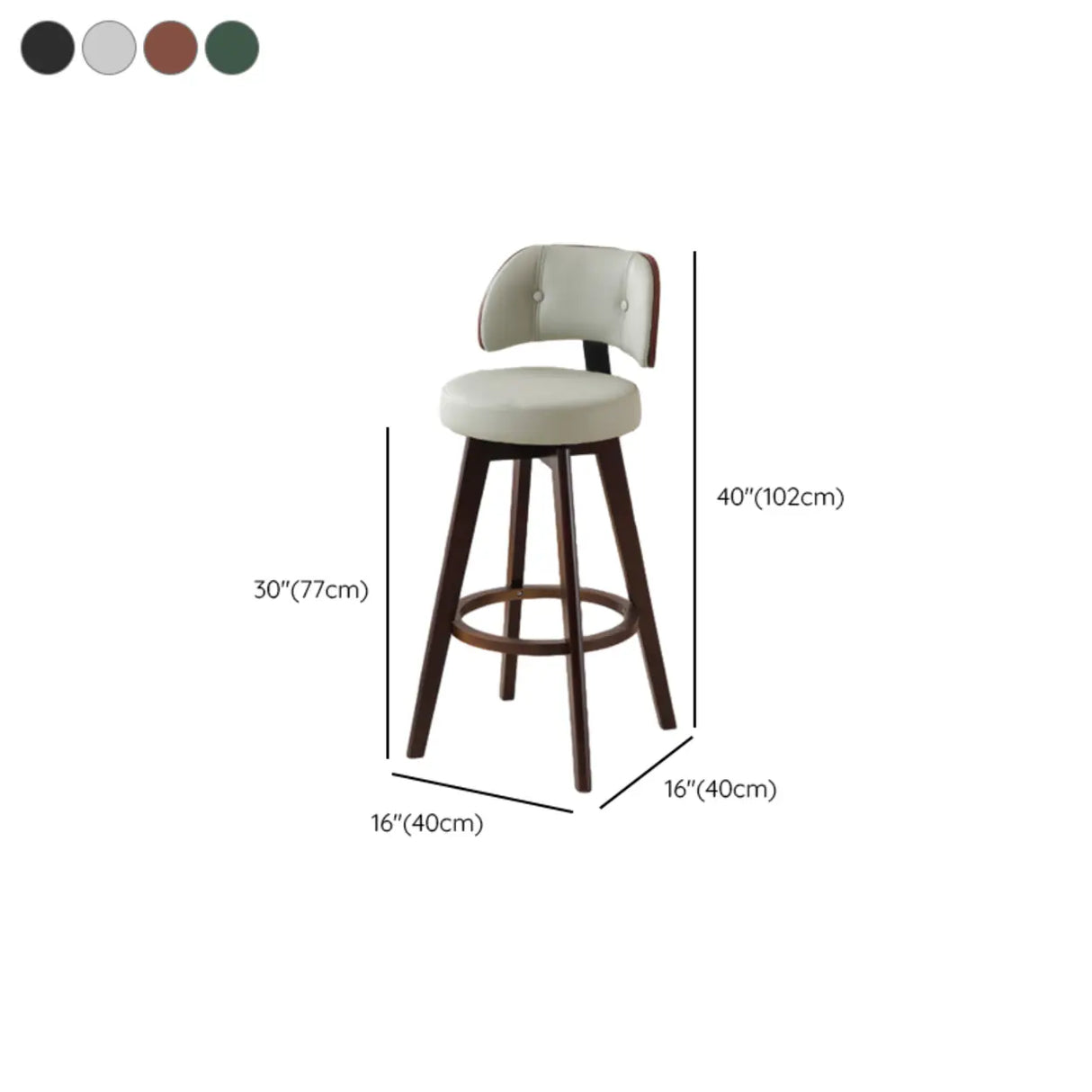 Scandinavian Swivel Wood Low Back Leather Padded Bar Stool Image - 33