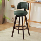 Scandinavian Swivel Wood Low Back Leather Padded Bar Stool Image - 7