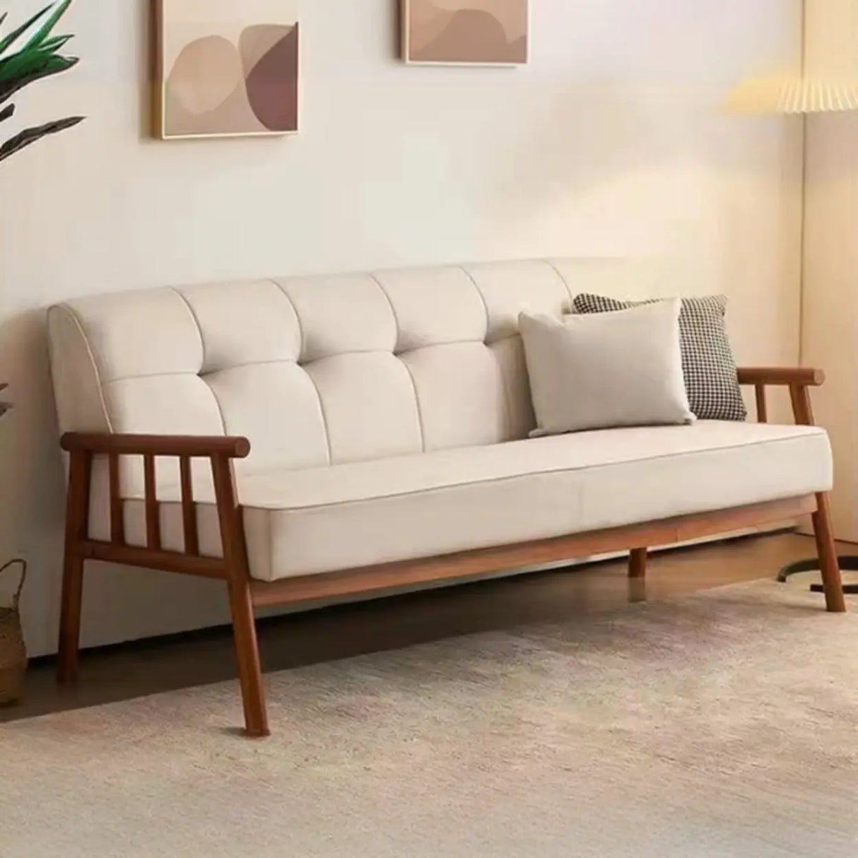 Scandinavian Tech Cloth Tufted Back Rubberwood Leg Sofa Image - 13