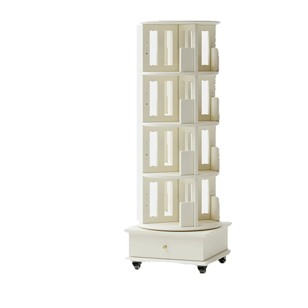 Scandinavian Tiered Shelf Rotating Wood Vertical Corner Bookshelf Image - 11