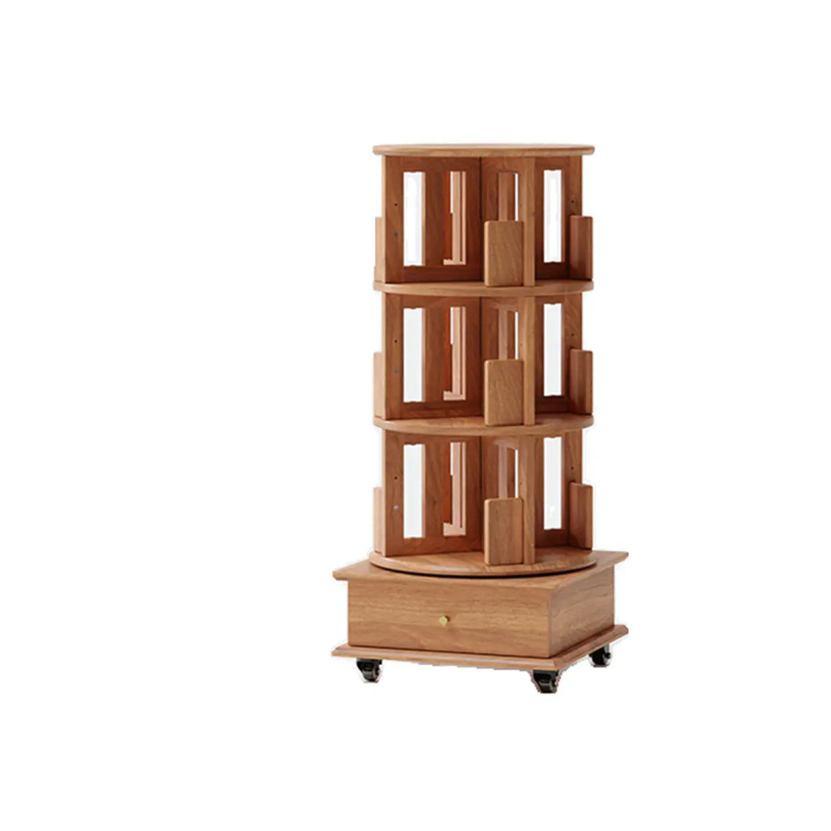 Scandinavian Tiered Shelf Rotating Wood Vertical Corner Bookshelf Image - 15