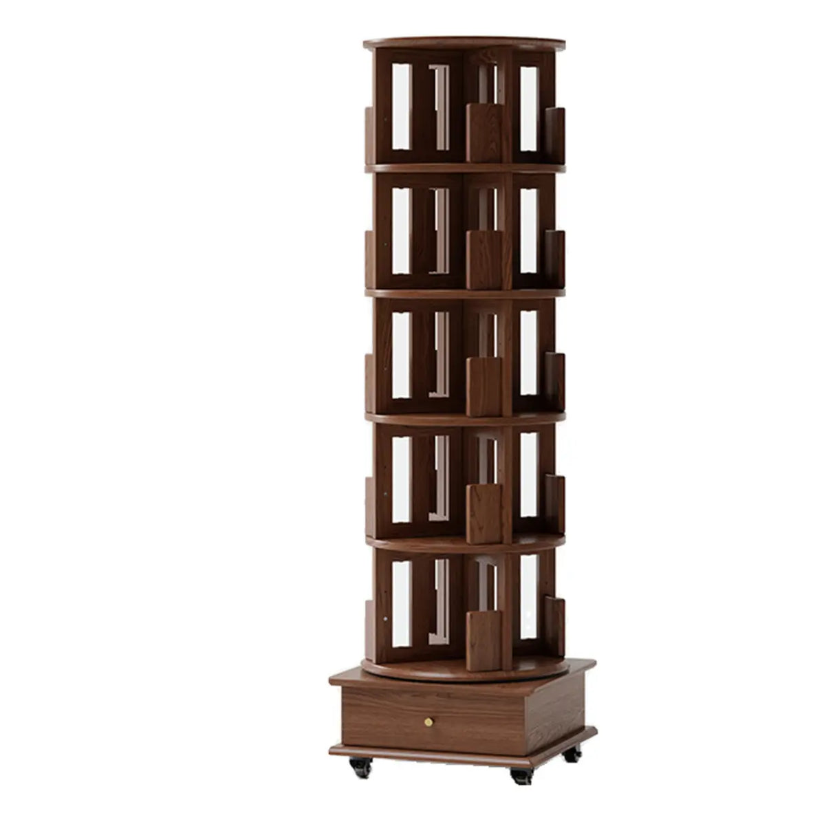 Scandinavian Tiered Shelf Rotating Wood Vertical Corner Bookshelf Image - 16