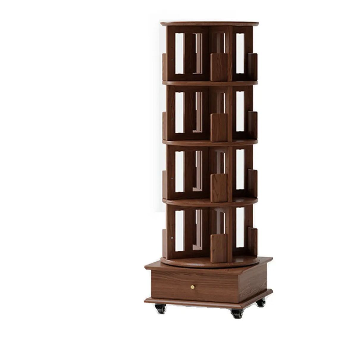 Scandinavian Tiered Shelf Rotating Wood Vertical Corner Bookshelf Image - 17