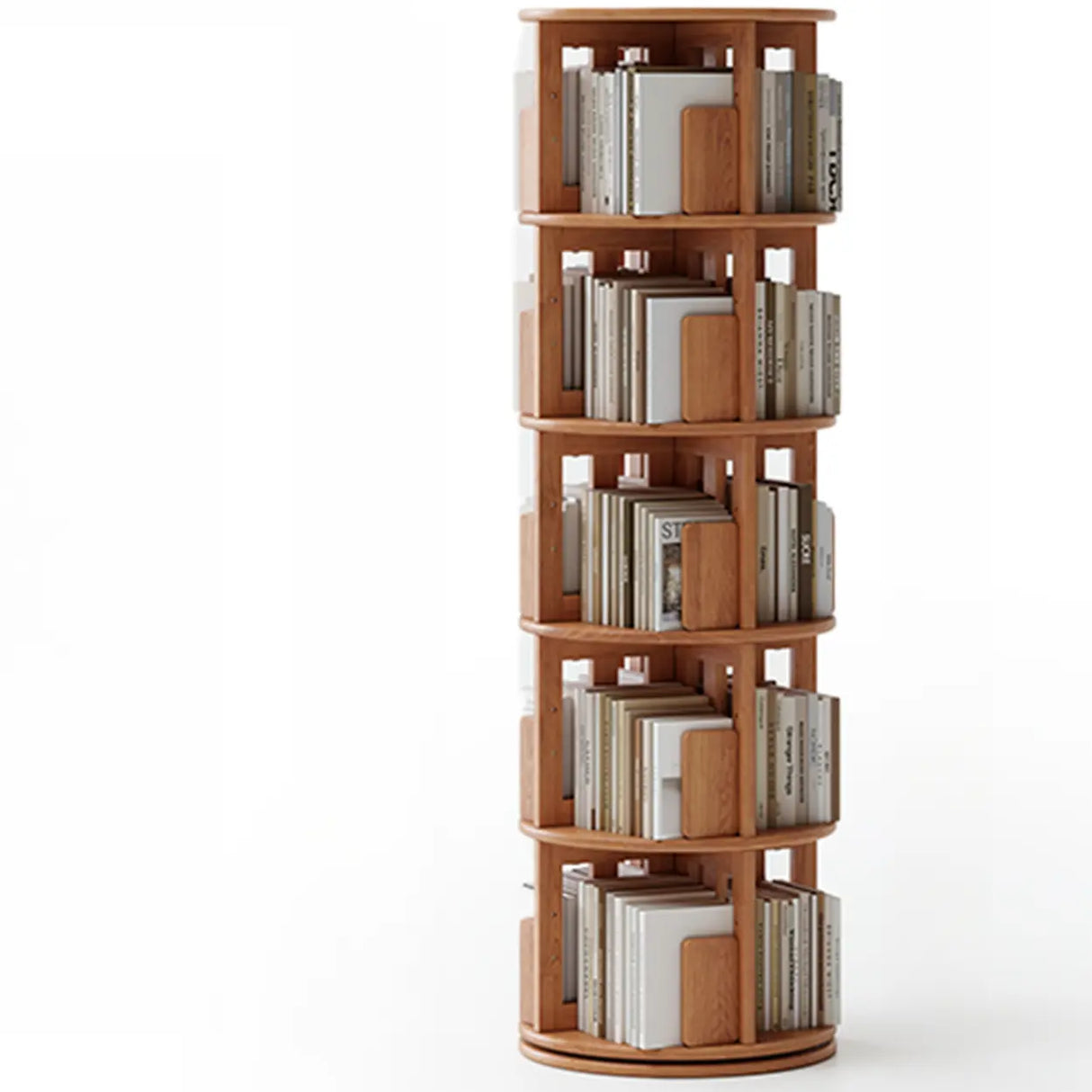 Scandinavian Tiered Shelf Rotating Wood Vertical Corner Bookshelf Image - 21