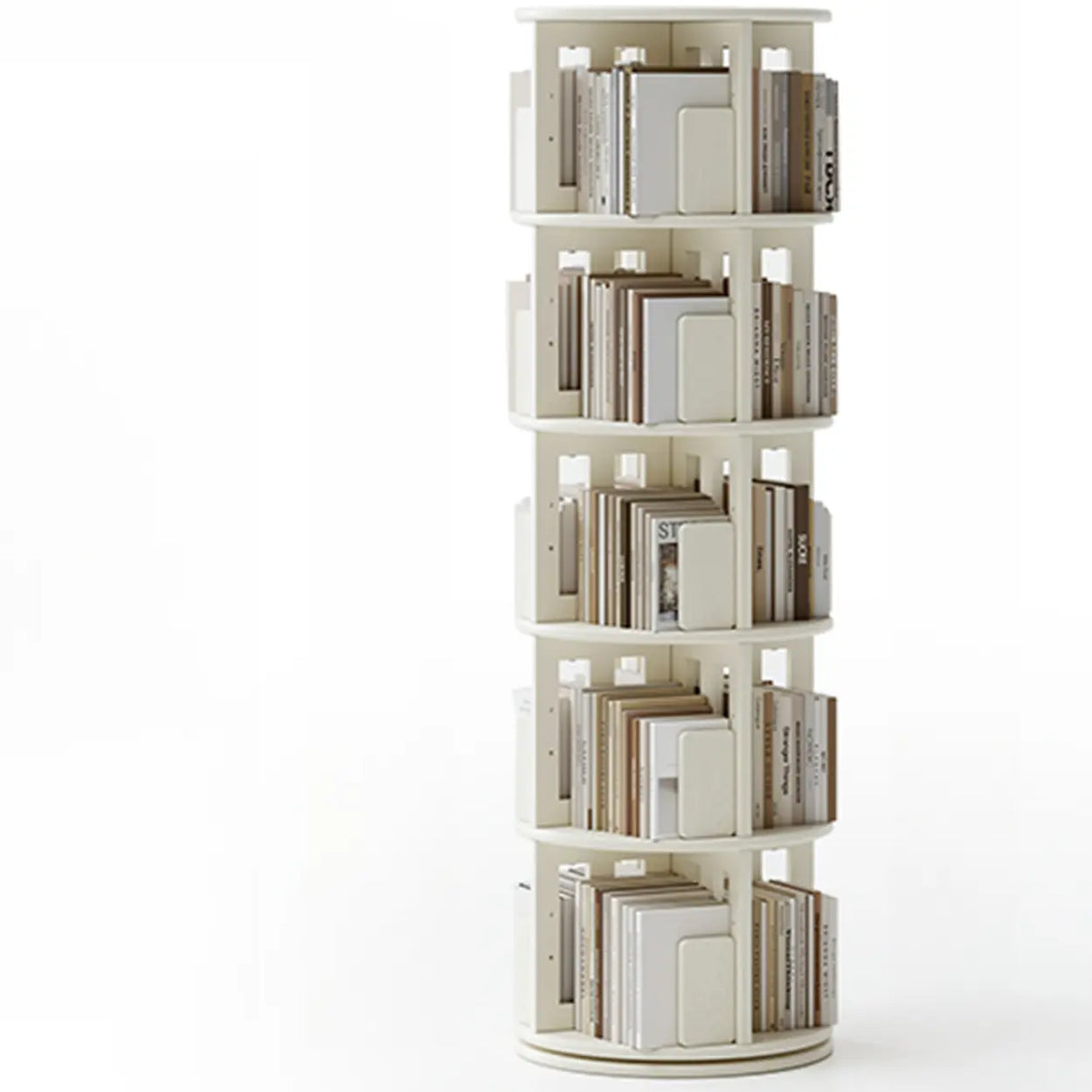 Scandinavian Tiered Shelf Rotating Wood Vertical Corner Bookshelf Image - 22