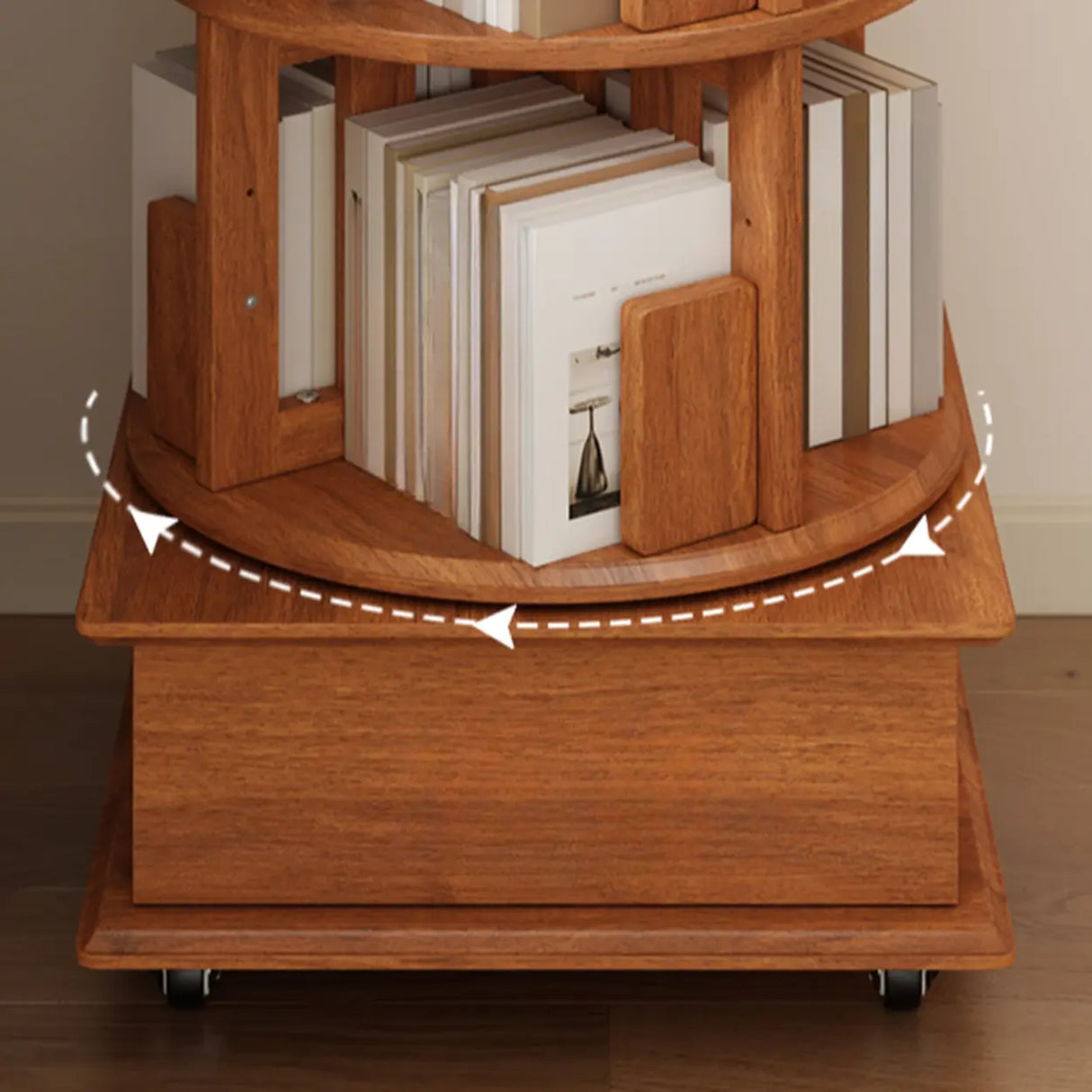 Scandinavian Tiered Shelf Rotating Wood Vertical Corner Bookshelf Image - 9