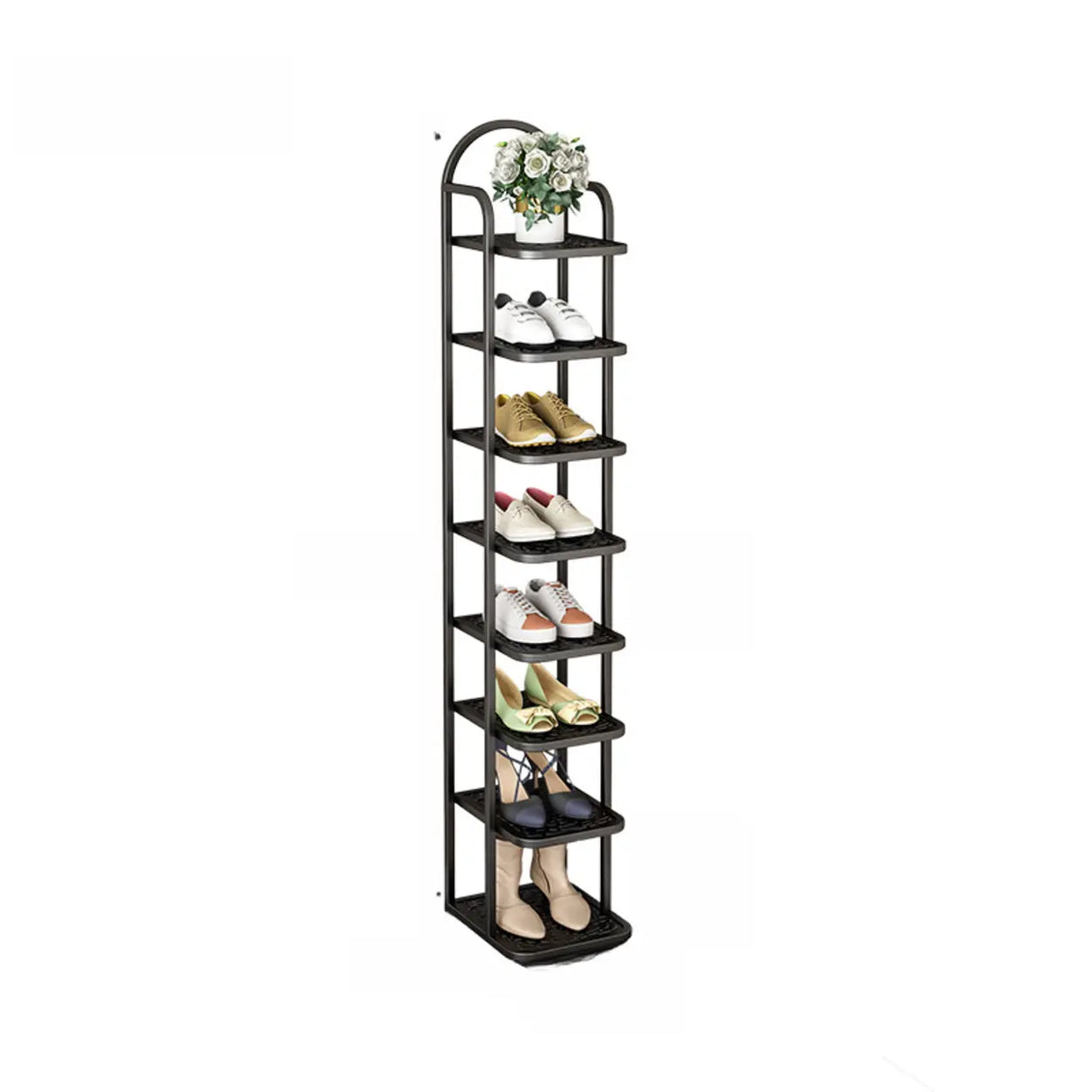 Scandinavian Tower Metal Floor Gold Tall Shoe Rack Image - 11