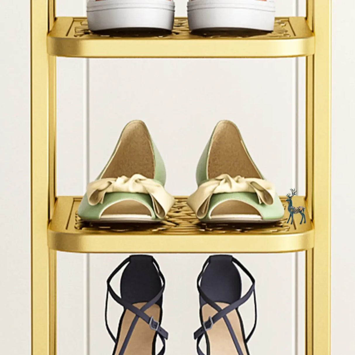 Scandinavian Tower Metal Floor Gold Tall Shoe Rack Image - 13