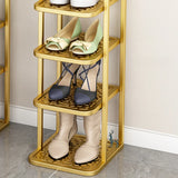 Scandinavian Tower Metal Floor Gold Tall Shoe Rack Image - 14