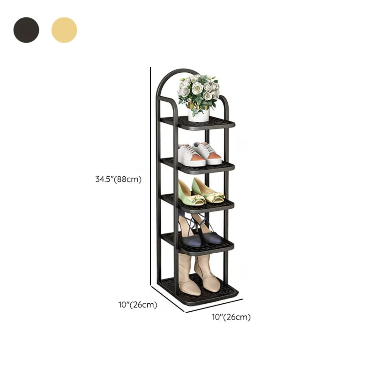 Scandinavian Tower Metal Floor Gold Tall Shoe Rack 