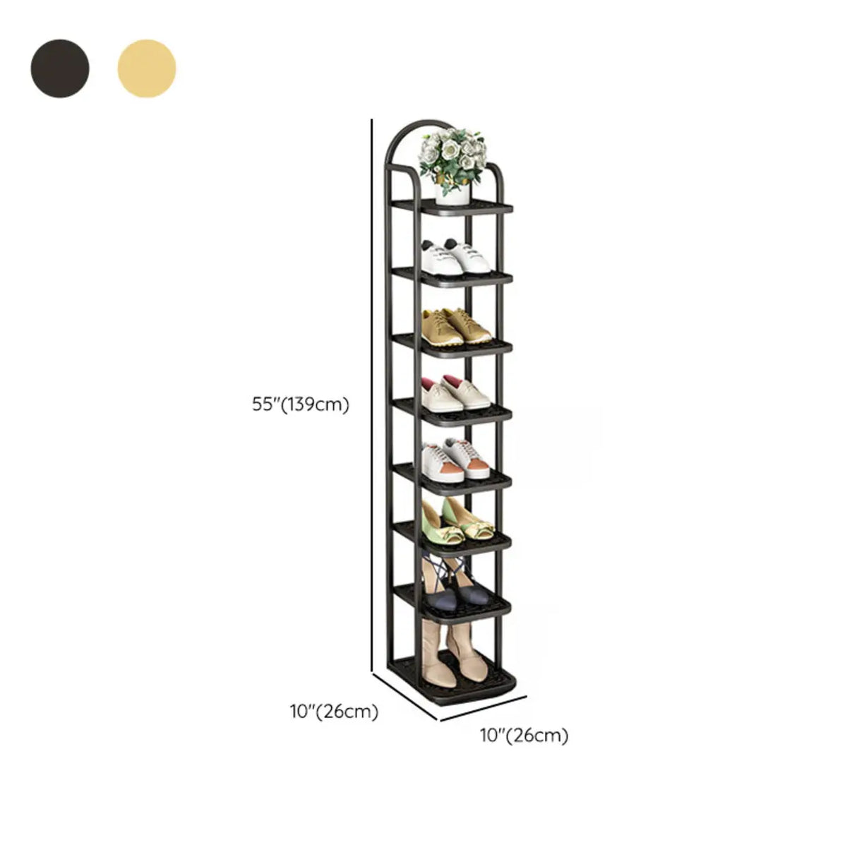 Scandinavian Tower Metal Floor Gold Tall Shoe Rack Image - 17