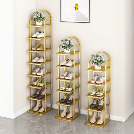 Scandinavian Tower Metal Floor Gold Tall Shoe Rack Image - 1