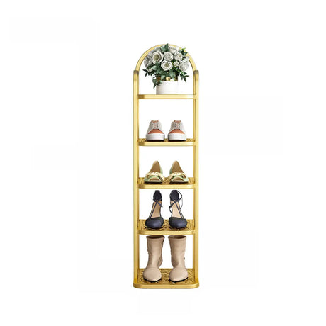 Scandinavian Tower Metal Floor Gold Tall Shoe Rack Image - 2