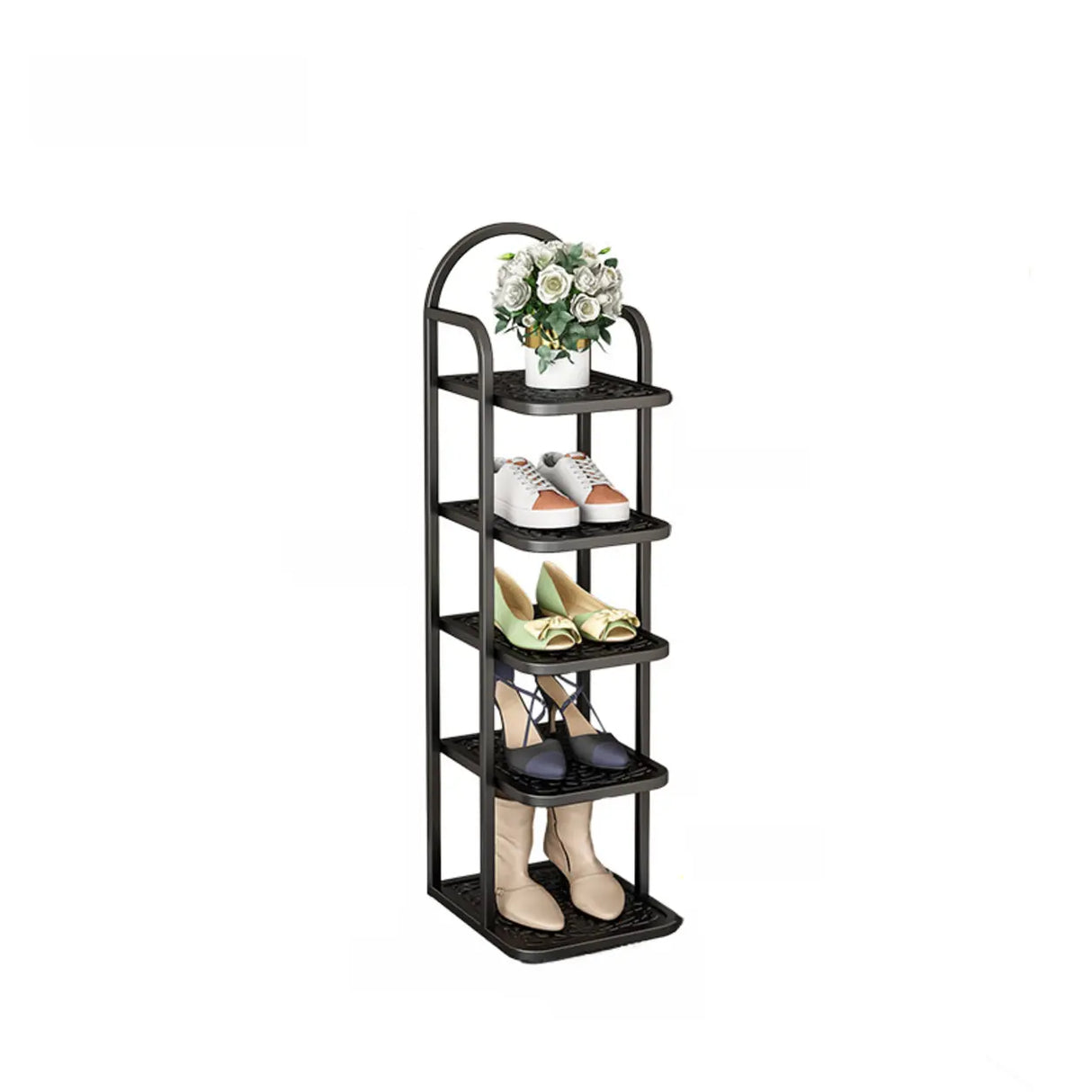 Scandinavian Tower Metal Floor Gold Tall Shoe Rack Image - 3