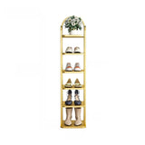 Scandinavian Tower Metal Floor Gold Tall Shoe Rack Image - 5