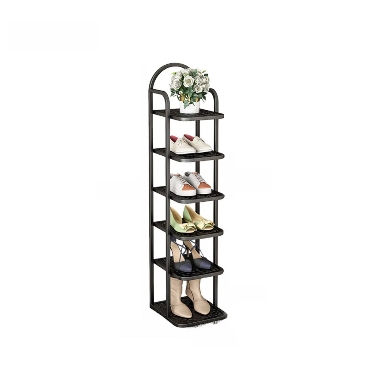Scandinavian Tower Metal Floor Gold Tall Shoe Rack Image - 7