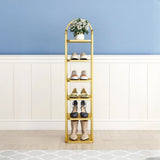 Scandinavian Tower Metal Floor Gold Tall Shoe Rack Image - 8