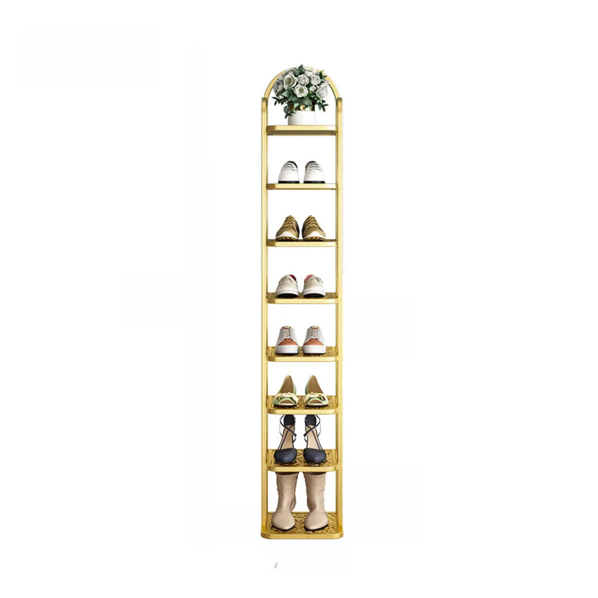Scandinavian Tower Metal Floor Gold Tall Shoe Rack Image - 9