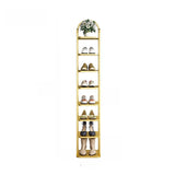 Scandinavian Tower Metal Floor Gold Tall Shoe Rack Image - 9